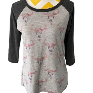 Longhorn Steer Print Baseball Shirt